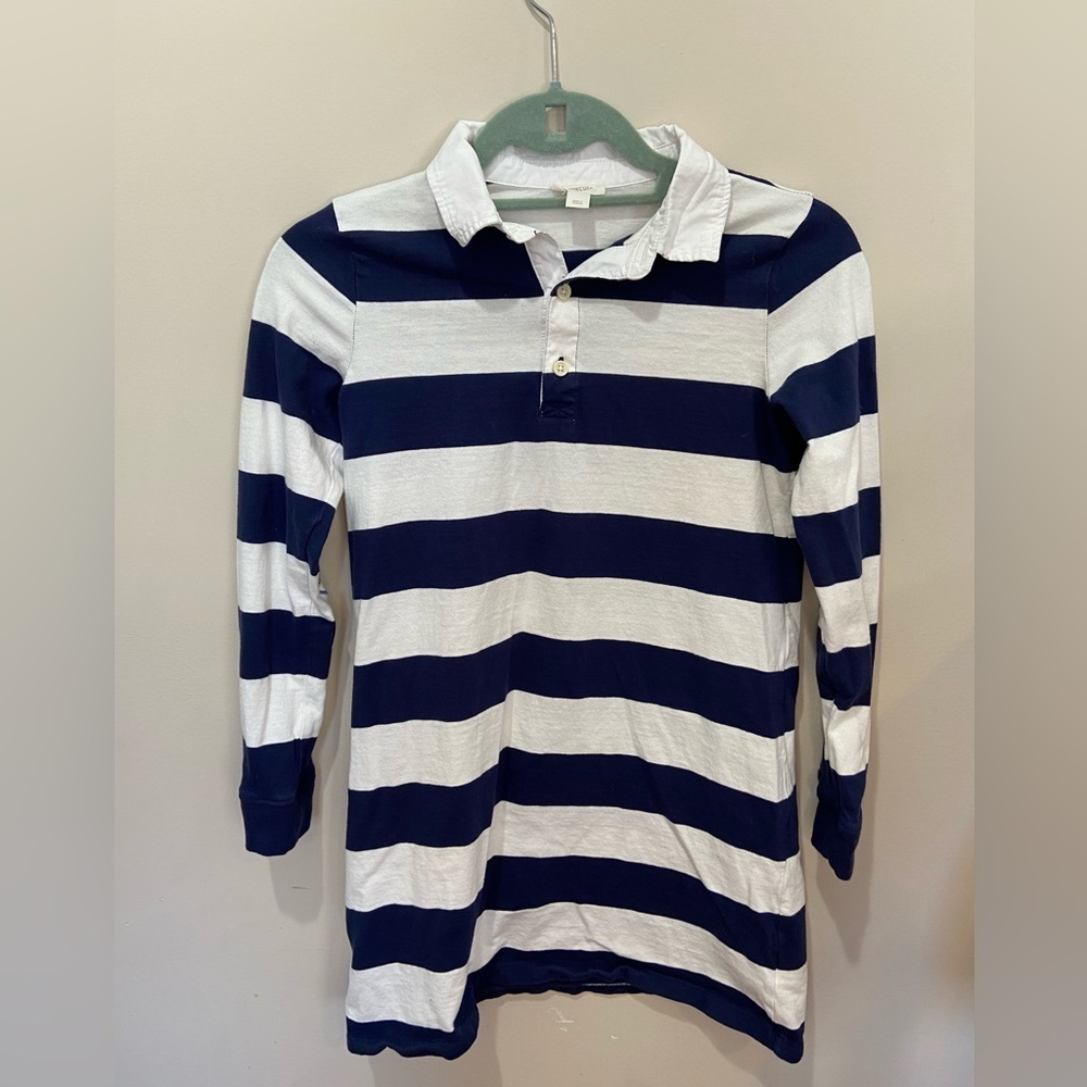 Crewcuts Girls Navy and White Stripe Dress Hearts on Elbows sz Large